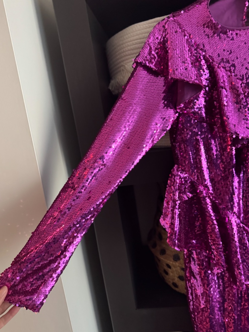 Fuchsia Sequin Ruffle Dress - Picture 2 of 7